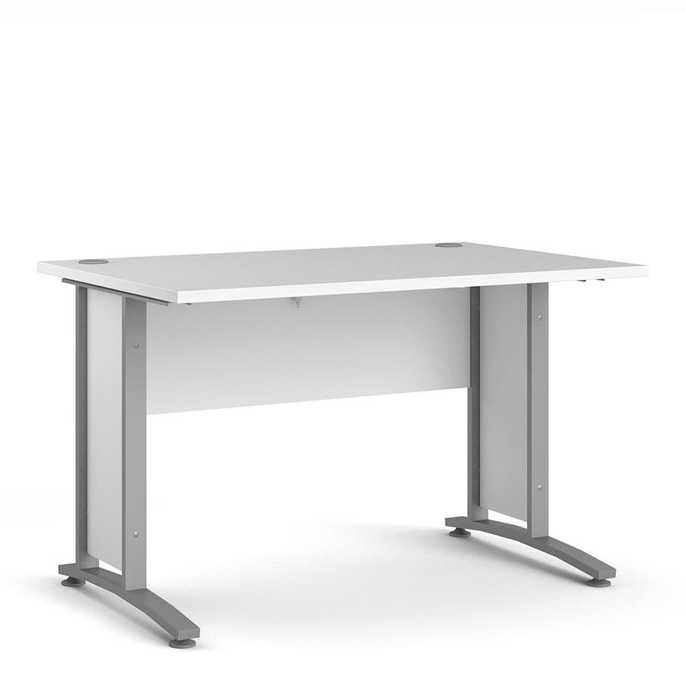 Business Pro Desk 120 cm in White with Silver grey steel legs in White/Steel Finish